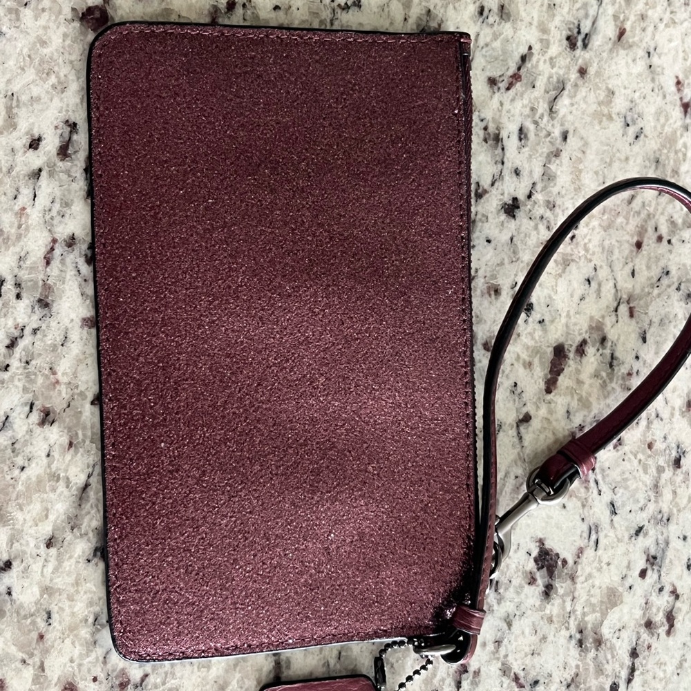 Metallic Cherry Coach Wristlet Wallet with Logo Bag Chain Strap - Picture 4 of 9